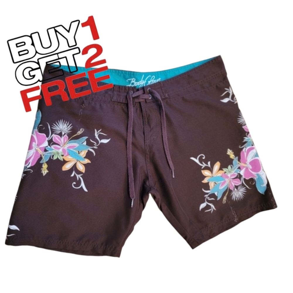 Body Glove Brown Board Shorts Swim Trunks Men's Large 36W Floral Surfer‎ Unisex